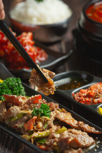 Korean food Bulgogi or marinated beef barbecue ready to serve